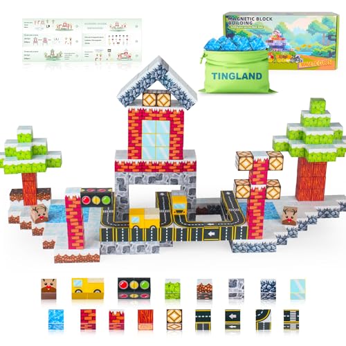 TINGLAND Magnetische Bausteine - 100 PCS Bau Mine Magnet Welt Straßentransport Edtion, Magnetische Fliesen Kleinkindspielzeug Outdoor Spielzeug für Kinder TINGLAND Magnetische Bausteine - 100 PCS Bau Mine Magnet Welt Straßentransport Edtion, Magnetische Fliesen Kleinkindspielzeug Outdoor Spielzeug für Kinder von TINGLAND