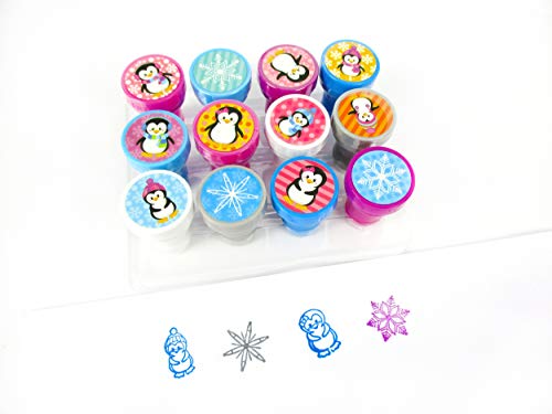 TINYMILLS 12-teiliges Stempel-Set mit Pinguin-Motiv für Kinder, selbstfärbender Stempel, Geschenk, Strumpffüller, Winter-Party, Gastgeschenk, Tüte, Lehrerstempel von TINYMILLS