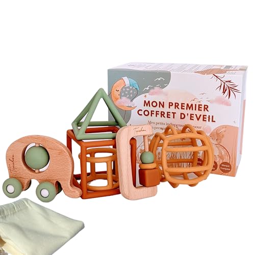 Spielzeug für Babys 1. Alter – Set zur Geburt Unisex Montessori Jungen und Mädchen – 5 Spiele für Aktivität und sensorische Entwicklung aus Holz und Silikon: Ball, Formen, Räder, 3 Monate bis 3 Jahre Spielzeug für Babys 1. Alter – Set zur Geburt Unisex Montessori Jungen und Mädchen – 5 Spiele für Aktivität und sensorische Entwicklung aus Holz und Silikon: Ball, Formen, Räder, 3 Monate bis 3 Jahre von TIPICHOU