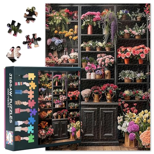 1000 Stück Blumen in Einem Raum Jigsaw Puzzles Für Erwachsene Reichlich Vielfalt Der Blumen Puzzles Für Geburtstagsparty Geschenk Floral Intelligence Puzzle Für Familie Indoor-Spiele 70cmx50cm von TISHIRON