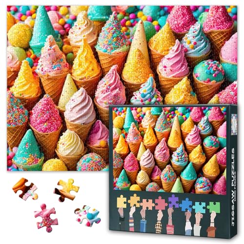 1000 Stück Bunte Eiscreme Puzzles Für Erwachsene Herausfordernde Eiscreme Kegel Puzzles Für Familie Spiel Geschenke Intelligenz Jigsaw Puzzle Kunstwerk Dekor 70cmx50cm von TISHIRON