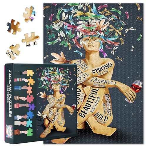 1000 Stück Jigsaw Puzzles Frau Libelle Schwierige Herausforderung Puzzle Für Erwachsene Als Geschenke Für Familie Party Frau Libelle Jigsaw Puzzle Kunstwerk Dekor 70cmx50cm von TISHIRON