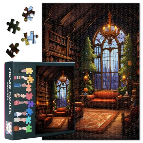 1000 Stück Puzzle für Erwachsene Bücherregal - Vintage Jigsaw Puzzles 1000 Teile, Hard Impossible Difficult Challenging Puzzle Christmas Theme (70 x 50 cm), Familie Spiel Nacht & Home Decor von TISHIRON