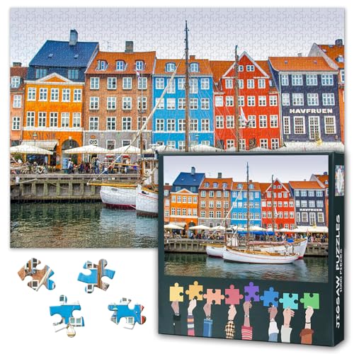 1000 Stück Puzzle für Erwachsene Bunte Häuser und Boote Jigsaw Puzzles Home Wall Dekoration Herausfordernde Puzzles Geeignet für Spielnächte für Erwachsene Teens Bildungsspielzeug Größe: 70x50cm von TISHIRON