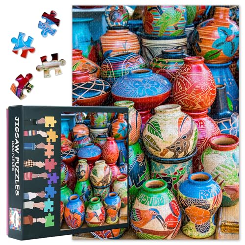 1000 Stück Puzzle für Erwachsene Erdwaren Topf Puzzles Tontöpfe gestapelt Familie Puzzles Herausforderung Spiel geeignet für Spiel Nächte Jugendliche Familie Spielzeug Größe: 70x50cm von TISHIRON