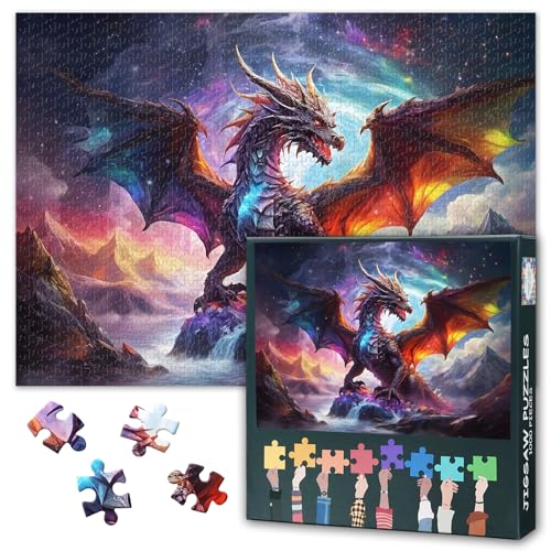 1000-Stück-Puzzle für Erwachsene Mythische Kreaturen Drachen-Puzzle-Puzzles für Erwachsene Teens Bildungsspielzeug für Heimschlafzimmer Flur Dekoration Lustige Herausfordernde Größe: 70x50cm von TISHIRON