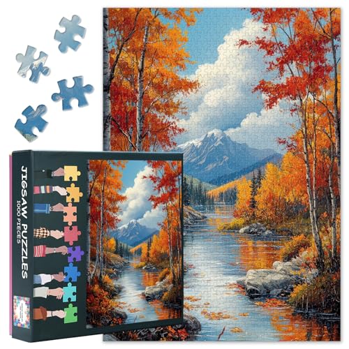 1000 Stück Puzzle für Erwachsene Waldlandschaft - Puzzles 1000 Teile, schwer unmöglich herausfordernde Puzzle Mountain Stream (70 x 50 cm), Familie Spielabend & Home Decor von TISHIRON