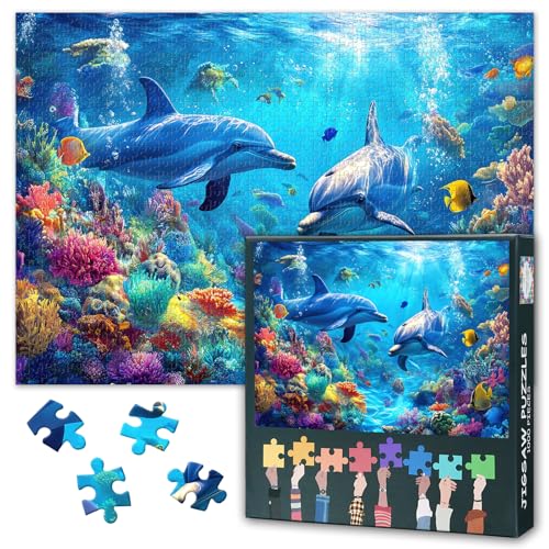 1000 Stück Puzzle für Erwachsene: Delphine Schwimmen durch Lebendige Korallenriff Puzzles - Puzzles für Erwachsene 1000 Stück mit langlebigen Stücke Familie Bindung & Stressabbau 27.5" x 19.6" von TISHIRON
