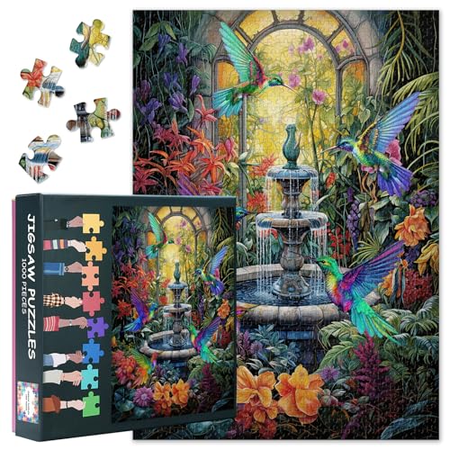 1000 Stück Puzzles für Erwachsene Farbigen Brunnen, Kolibri Großformat Puzzle Blume Herausfordernde Puzzle Pädagogische Puzzlespiel für Erwachsene, Familien 27.5" x 19.6" von TISHIRON