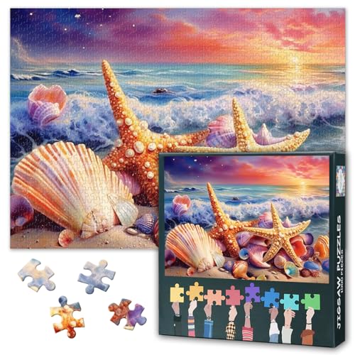 1000 Stück Sommer Strand Puzzles Für Erwachsene Seesterne Und Muscheln Jigsaw Puzzles Für Erwachsene Haus Wanddekoration Intelligenz Jigsaw Puzzle Als Geschenke Für Familie Freunde 70cmx50cm von TISHIRON
