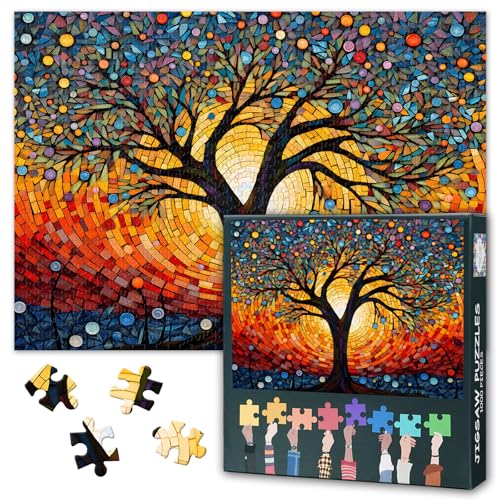 1000 Stücke Jigsaw Puzzle Für Erwachsene Bunte Baum des Lebens Puzzles Für Erwachsene Herausforderung Puzzle Für Familie Dekompression Abstrakte Baum des Lebens Puzzles Für Haus Dekor 70cmx50cm von TISHIRON
