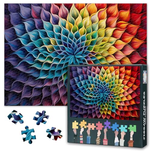 1000 Teile Abstraktes Blumenpuzzle - Geometrische Mandala Kunst mit Premium Puzzle Board, Kreatives Erwachsenenpuzzle, 70x50 cm von TISHIRON