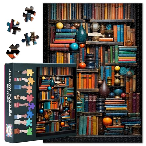 1000 Teile Bücherregal Puzzle - Antike Buchdekoration Kunst mit Premium Puzzle Board, Vintage Motivpuzzle für Erwachsene, 70x50 cm 1000 Teile Bücherregal Puzzle - Antike Buchdekoration Kunst mit Premium Puzzle Board, Vintage Motivpuzzle für Erwachsene, 70x50 cm von TISHIRON