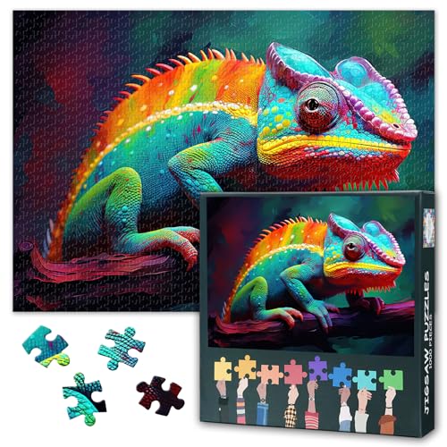 1000 Teile Chamäleon Puzzle: Farbwechselndes Reptil (50x70cm) - Ölgemälde Kunst, Anspruchsvolle Zimmerdeko von TISHIRON