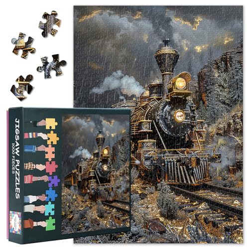 1000 Teile Dampflok Puzzle - Magischer Waldbahn Kunst mit Premium Puzzle Board, Abenteuer Motivpuzzle, 70x50 cm 1000 Teile Dampflok Puzzle - Magischer Waldbahn Kunst mit Premium Puzzle Board, Abenteuer Motivpuzzle, 70x50 cm von TISHIRON