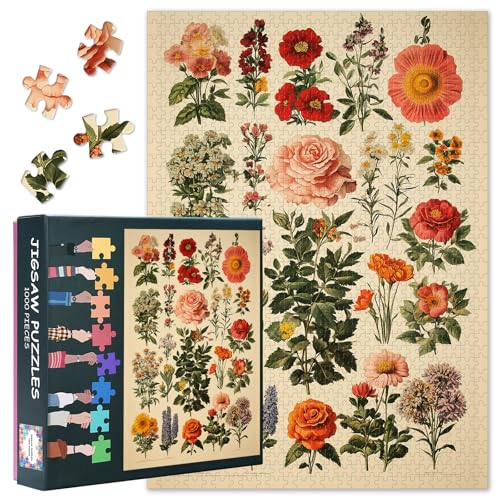 1000 Teile Erwachsenenpuzzle - Botanisches Wunderland mit farbintensiver Blumenvielfalt, Hochwertiges Puzzle, Blumenkunst-Puzzle - 27,5 x 19,7 Zoll (70x50 cm) von TISHIRON