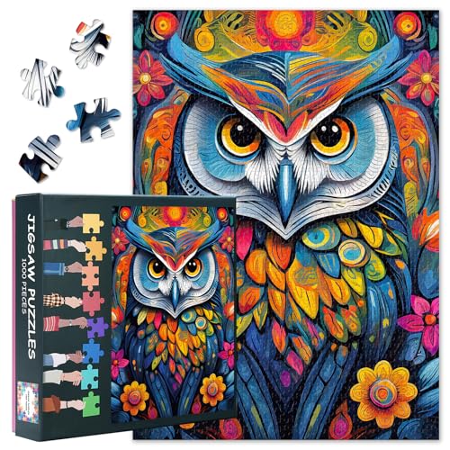 1000 Teile Eulenpuzzle für Erwachsene - Magische Nachtvogel Kunst mit Premium Puzzle Board, Entspannendes Naturpuzzle, 70x50 cm von TISHIRON