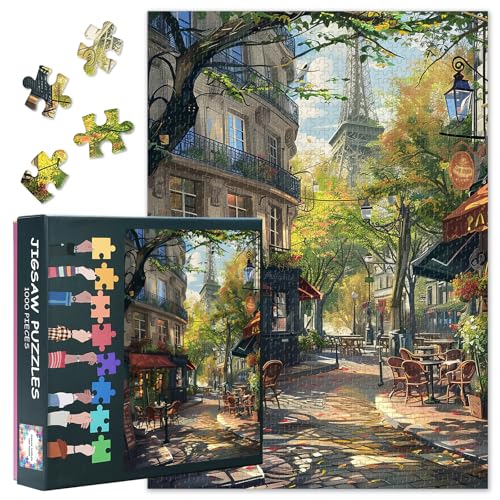 1000 Teile Frankreich-Puzzle für Erwachsene - Eiffelturm & Pariser Straßenkunst, Elegante Wahrzeichen-Kollage, Premium Reisedesign, 27,5x19,7 Zoll von TISHIRON