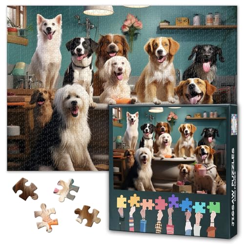 1000 Teile Haustier Puzzles - Hunde im Badezimmer Kunst mit Premium Puzzle Board, Lustiges Tierliebhaber Art, 70x50 cm 1000 Teile Haustier Puzzles - Hunde im Badezimmer Kunst mit Premium Puzzle Board, Lustiges Tierliebhaber Art, 70x50 cm von TISHIRON