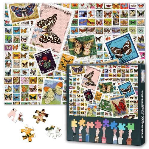1000 Teile Insektenpuzzle - Vintage Schmetterlingsbriefmarken Kollektion & Premium Puzzle Board, Entomologisches Sammelpuzzle, 70x50 cm 1000 Teile Insektenpuzzle - Vintage Schmetterlingsbriefmarken Kollektion & Premium Puzzle Board, Entomologisches Sammelpuzzle, 70x50 cm von TISHIRON
