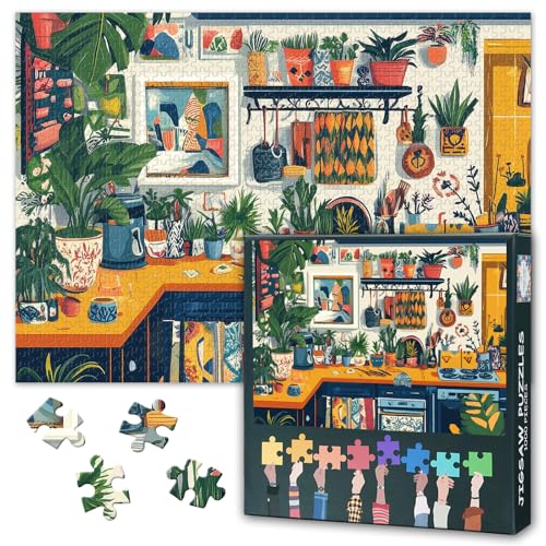1000 Teile Kräutergarten Puzzle - Üppige Küchenpflanzen & Kulinarische Deko Kunst mit Premium Puzzle Board, Botanisches Sammelpuzzle, 70x50 cm von TISHIRON