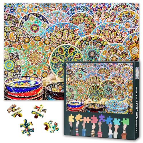 1000 Teile Küchenpuzzle für Erwachsene - Keramiktellerchen Kunst mit Premium Puzzle Board, Kreatives Geschirr-Motiv Puzzle, 70x50 cm von TISHIRON