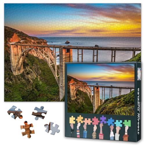1000 Teile Küsten-Puzzle für Erwachsene - Bixby Bridge & Pacific Coast Highway, Ikonsiche Küstenlandschaft, Premium Sonnenuntergangs-Motiv, 27,5x19,7 Zoll 1000 Teile Küsten-Puzzle für Erwachsene - Bixby Bridge & Pacific Coast Highway, Ikonsiche Küstenlandschaft, Premium Sonnenuntergangs-Motiv, 27,5x19,7 Zoll von TISHIRON
