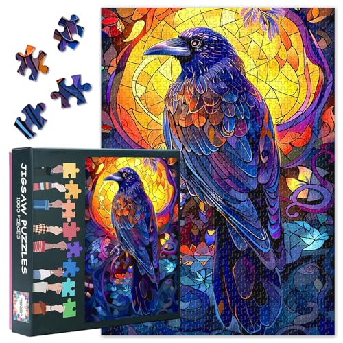 1000 Teile Kunst Puzzle für Erwachsene: Farbiges Glas Krähe Motiv Premium Wanddeko | Kunst Puzzle für Raben Liebhaber | Entspannung & Herausforderung Familienspaß Geschenkidee | 70 x 50 cm 1000 Teile Kunst Puzzle für Erwachsene: Farbiges Glas Krähe Motiv Premium Wanddeko | Kunst Puzzle für Raben Liebhaber | Entspannung & Herausforderung Familienspaß Geschenkidee | 70 x 50 cm von TISHIRON