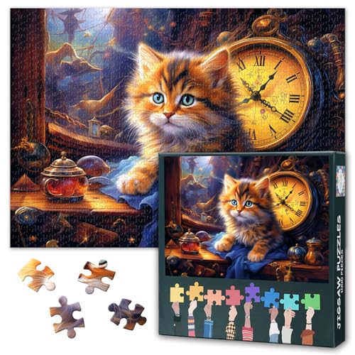 1000 Teile Kunst Puzzle für Erwachsene: Katzen Fantasy Sammlerstück Premium Wanddeko | Zeitgenössisches Kunst Puzzle zur Gehirnförderung | Herausforderndes Familienspiel | 70 x 50 cm von TISHIRON
