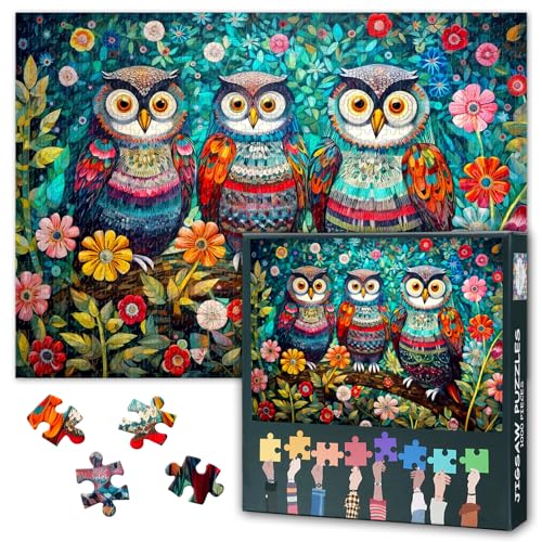 1000 Teile Kunst Puzzle für Erwachsene: Niedliche Eulen Motiv Premium Wanddeko | Farbenfrohes Sammler Puzzle für Wohnzimmer Schlafzimmer Büro | Kunst Puzzle Geschenkidee für Liebhaber | 70 x 50 cm 1000 Teile Kunst Puzzle für Erwachsene: Niedliche Eulen Motiv Premium Wanddeko | Farbenfrohes Sammler Puzzle für Wohnzimmer Schlafzimmer Büro | Kunst Puzzle Geschenkidee für Liebhaber | 70 x 50 cm von TISHIRON