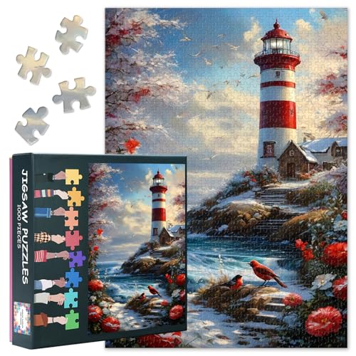 1000 Teile Leuchtturm mit roten Mohnblumen und blauem Himmel, Puzzles für Erwachsene, Meerleuchtturm-Puzzles für Geburtstagsparty, Geschenk, Intelligenz-Puzzle für Familienspiele, Indoor-Spiele, 70 x 1000 Teile Leuchtturm mit roten Mohnblumen und blauem Himmel, Puzzles für Erwachsene, Meerleuchtturm-Puzzles für Geburtstagsparty, Geschenk, Intelligenz-Puzzle für Familienspiele, Indoor-Spiele, 70 x von TISHIRON