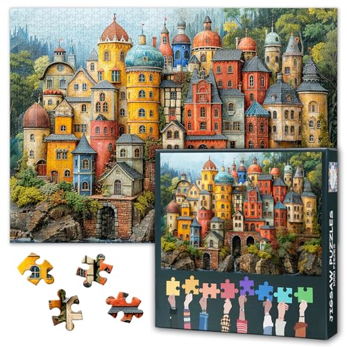 1000 Teile Märchenburg Puzzle - Blaue Dachhäuser & Mittelalterarchitektur Kunst mit Premium Puzzle Board, Fantasie Landschaftspuzzle, 70x50 cm 1000 Teile Märchenburg Puzzle - Blaue Dachhäuser & Mittelalterarchitektur Kunst mit Premium Puzzle Board, Fantasie Landschaftspuzzle, 70x50 cm von TISHIRON
