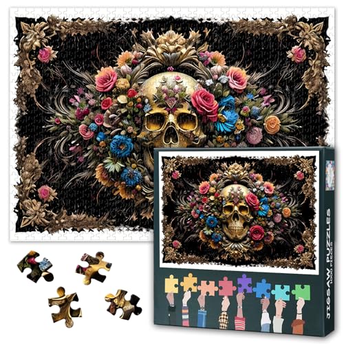 1000 Teile Memento Mori Puzzle - Schädel & Blumenkunst mit Premium Puzzle Board, Dark Academia Erwachsenenpuzzle, 70x50 cm 1000 Teile Memento Mori Puzzle - Schädel & Blumenkunst mit Premium Puzzle Board, Dark Academia Erwachsenenpuzzle, 70x50 cm von TISHIRON