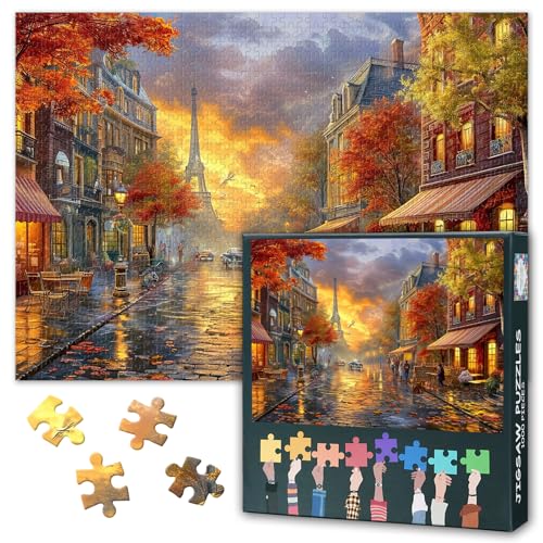1000 Teile Paris Puzzle für Erwachsene - Romantische Eiffelturm Straßenszene mit Premium Puzzle Board, Europäisches Stadtpuzzle, 70x50 cm 1000 Teile Paris Puzzle für Erwachsene - Romantische Eiffelturm Straßenszene mit Premium Puzzle Board, Europäisches Stadtpuzzle, 70x50 cm von TISHIRON