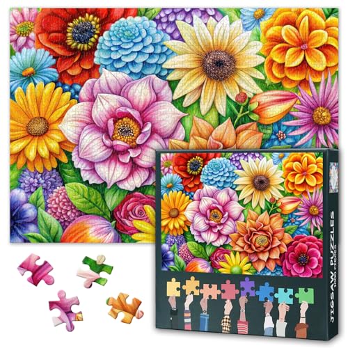1000 Teile Präzisions Puzzle für Erwachsene: Blumen Ornament mit Rückseiten Beschriftung | Staubfreies Kunst Puzzle als Dekoration | Geburtstagsgeschenk für Männer Frauen Senioren | 70 x 50 cm von TISHIRON