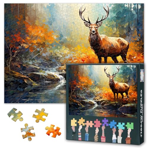 1000 Teile Premium Puzzle: Hirsch mit Geweih (50x70cm) - Abstrakte Wildtier Kunst, Meditation & Familienzeit von TISHIRON