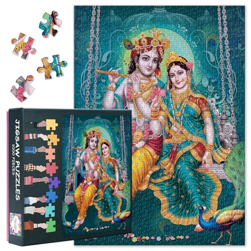 1000 Teile Premium Puzzle: Radha Krishna Göttliche Liebe (50x70cm) - Mythologische Kunst, Religiöses Kulturgeschenk für Sammler von TISHIRON