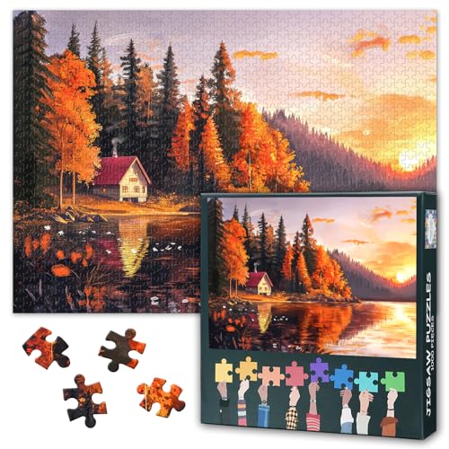 1000 Teile Puzzle, Landschafts-Puzzle, See, Wald, Hütten, 1000 Teile, Sonnenuntergang, ländliche Landschaft, Malerei, fertige Größe 50 x 70 cm 1000 Teile Puzzle, Landschafts-Puzzle, See, Wald, Hütten, 1000 Teile, Sonnenuntergang, ländliche Landschaft, Malerei, fertige Größe 50 x 70 cm von TISHIRON