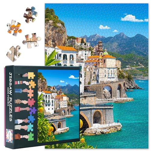 1000 Teile Puzzle Amalfiküste Italien | Sonnige Zitronenhaine & Mittelmeer-Panorama für Naturtherapie & Küstendekoration | Premium Erwachsenenpuzzle mit Detailreicher Landschaftskunst als Wandbild von TISHIRON