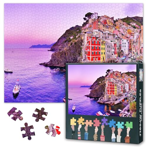 1000 Teile Puzzle Cinque Terre Sonnenaufgang | Italienische Küstendörfer Fotokunst & Mediterranes Küstenlicht für Reiseerinnerungen | Erwachsenenpuzzle als Atmosphärische Wanddekoration von TISHIRON