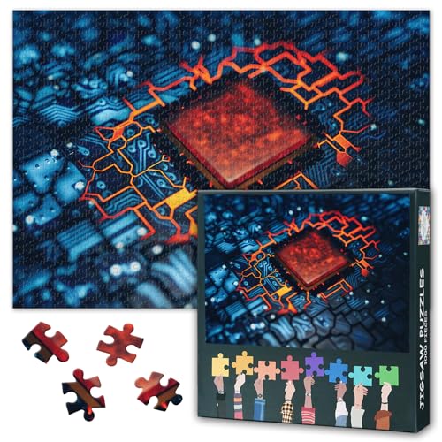 1000 Teile Puzzle Computerchip Elektronik PC CPU Konzept Moderne Technologie Kunst mit komplexem Design 70 x 50 cm von TISHIRON