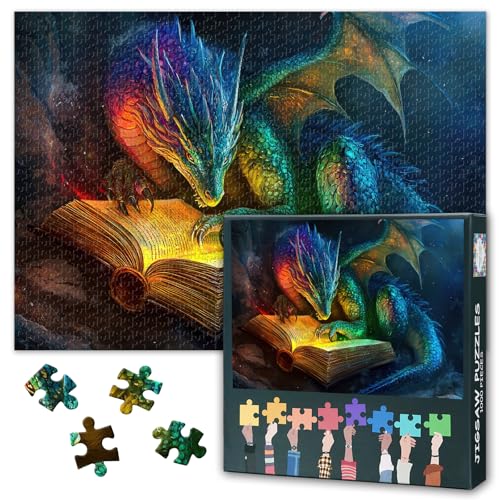 1000 Teile Puzzle Erwachsene Drachen & Buch Thema, schwierige herausfordernde Puzzles für Erwachsene Tiere Kunst, Familie Lernspiel & einzigartige Wohnzimmer Dekoration (70 x 50 cm) von TISHIRON