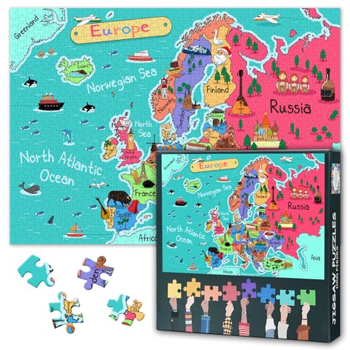 1000 Teile Puzzle Europakarte Moderne Kartographie | Inspirierende Reiseziele für Geografie-Fans | Künstlerisches Erwachsenenpuzzle als Zeitgemäße Wanddekoration | 70x50 cm (27.5x19.7 Zoll) von TISHIRON