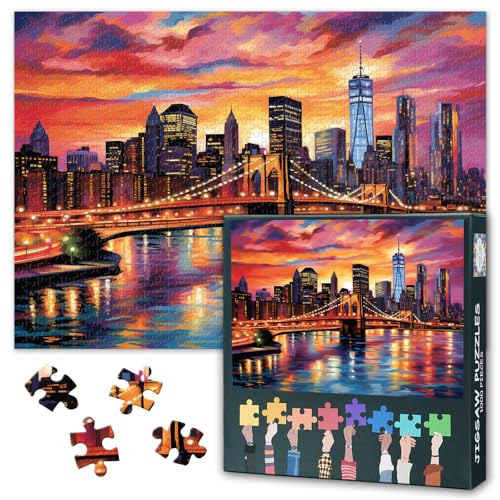 1000 Teile Puzzle Goldene Stunde Metropole | Surreale Skyline Reflexionen für Urbane Entspannung & Meditation | Premium Erwachsenenpuzzle mit Detailliertem Stadtpanorama als Modernes Wandbild von TISHIRON