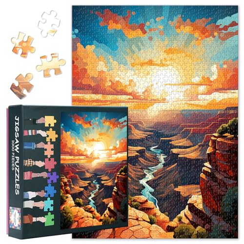 1000 Teile Puzzle Grand Canyon Abendsonne | Dramatische Himmelskontraste für Naturtherapie & Stressabbau | Premium Erwachsenenpuzzle mit Panorama Kunst als Atmosphärische Wanddekoration von TISHIRON