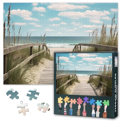 1000 Teile Puzzle Herbststrand mit sonnenbeschienenem Pfad Leuchtende Küstenfarben & entspannende Landschaftskunst Anspruchsvolles Erwachsenenpuzzle zur Wanddekoration Naturmotiv Papierpuzzle von TISHIRON