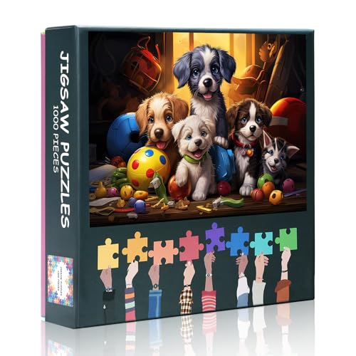1000 Teile Puzzle Hunde mit Spielzeug Puzzles für Erwachsene 1000 Teile Welpen-Puzzle Lustige Puzzlespiele für Erwachsene - Fertige Größe 27,5 x 19,7 Zoll von TISHIRON