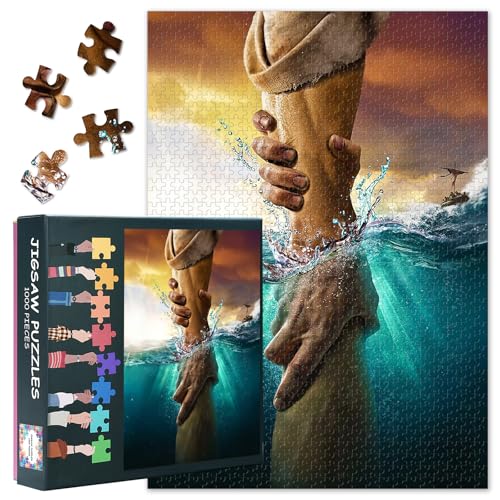 1000 Teile Puzzle Jesus Christus Hand Gottes Motiv, Religiöses Geschenk Christliche Spiritualität Erlösung Bibelstudium, Premium Puzzle Erwachsenenpuzzle XXL, Hochwertiges Papierpuzzle 27.5x19.7 Inch von TISHIRON
