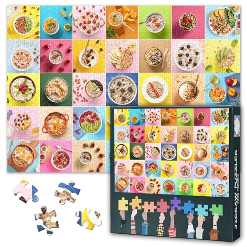 1000 Teile Puzzle Kunstvolle Frühstücksszene | Süße Haferbrei-Schüsseln mit Bunten Schalen & Gesunden Zutaten | Kreative Küchendekoration für Erwachsene | Anspruchsvolles Papierpuzzle von TISHIRON