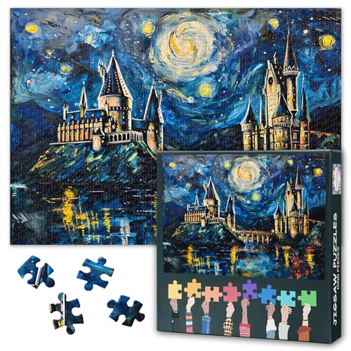 1000 Teile Puzzle Märchenhafte Zauberburg im Nachthimmel, XXL Premium Cartoon-Malerei Familienpuzzle mit Magischen Sternen, Herausforderndes Entspannungspuzzle für Erwachsene & Kinder, 27.5x19.7 Inch von TISHIRON
